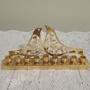 🕎 DOVE BRASS HANUKKAH MENORAH ~ POMEGRANATE DESIGN